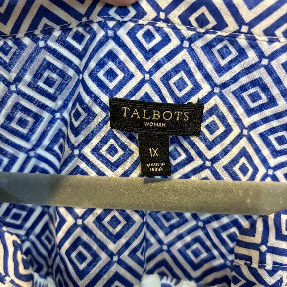 Talbots Woman Fringe Popover Printed Fans Tunic Tassel Hem Cotton - Picture 3 of 8